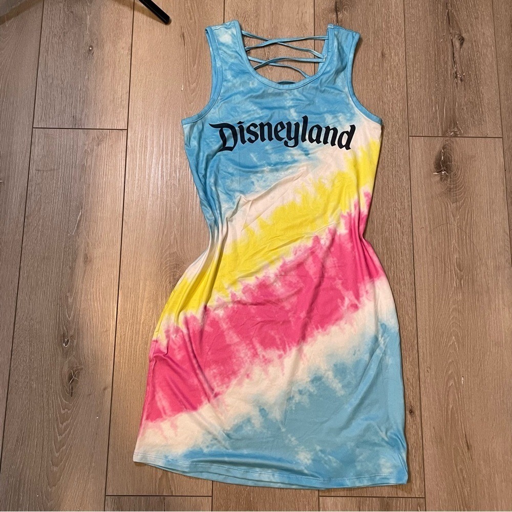Disney Parks Tie Dye Racerback Tank Mini Dress Pastel Rainbow S - Picture 2 of 8